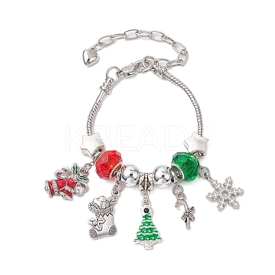 Christmas Theme Glass & Alloy European Beads Bracelets for Women BJEW-JB11198-03-1