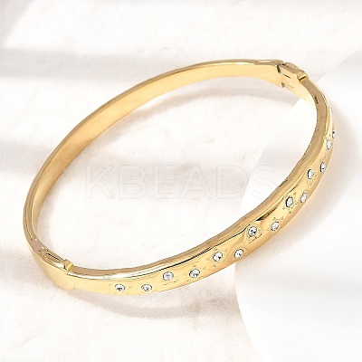 304 Stainless Steel Crystal Rhinestone Hinged Cuff Bangles for Women SA-CBAF851-05G-1