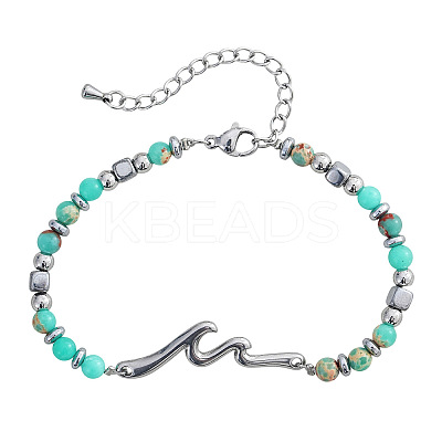304 Stainless Steel Wave Link Bracelets BP3381-2-1