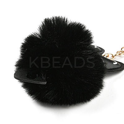 Cute Cat PU Leather & Imitate Rex Rabbit Fur Ball Keychain LS-KEYC-C005-01C-1