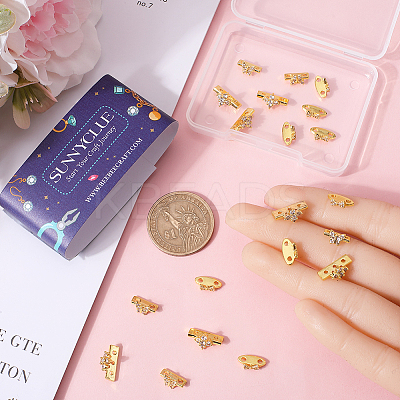 24Pcs 3 Styles Brass Pave Clear Cubic Zirconia Connector Charms KK-SC0004-24G-1