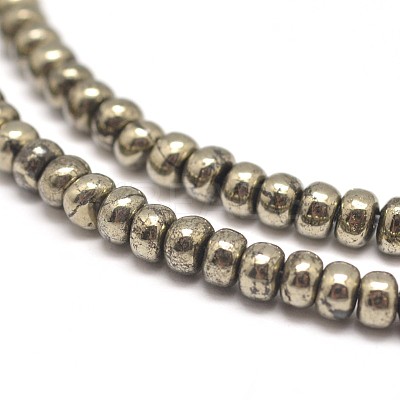 Rondelle Natural Pyrite Beads Strands G-I126-12-6x4mm-1