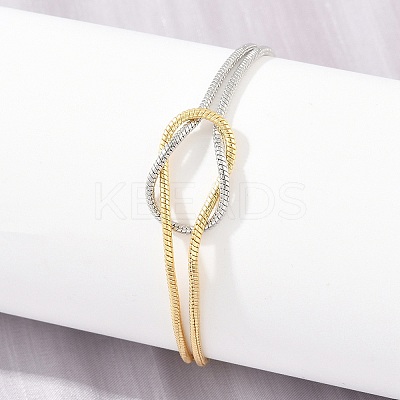 Duo Tone Brass Round Snake Chain Knot 2-Strand Bracelets for Women KK-CBA68DA-17C-GP-1