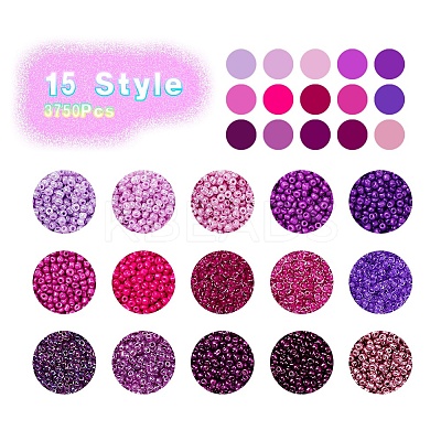 3750Pcs 15 Style 8/0 Glass Round Seed Beads SEED-YW0001-40B-1