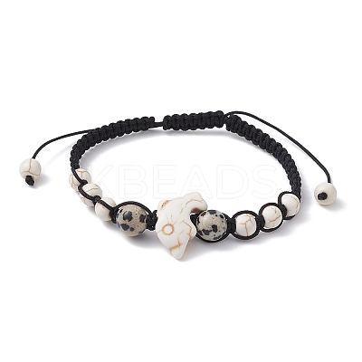 2Pcs 2 Color Synthetic Turquoise Dolphin & Natural Dalmation Jasper Braided Bead Bracelets Set BJEW-JB09839-1