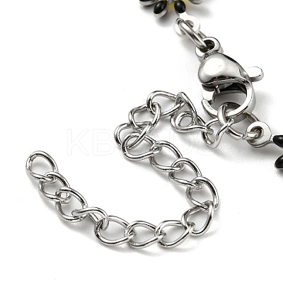 304 Stainless Steel Flower Link Chain Bracelets with Enamel BJEW-E088-02P-1