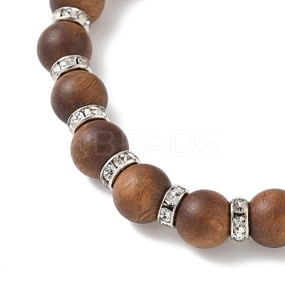 Natural Sandalwood Round Beadeed Stretch Bracelets Sets for Men Women BJEW-JB12355-02-1