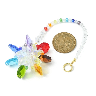 Flower Faceted Glass Pendant Decoration HJEW-TA00040-01-1