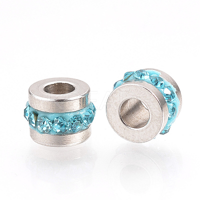 201 Stainless Steel Polymer Clay Rhinestone Inlaid Beads RB-YWC0001-02E-1