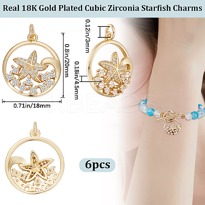 6PCS Brass Micro Pave Cubic Zirconia Pendants KK-BBC0011-86-1