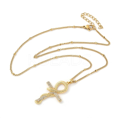 304 Stainless Steel Micro Pave Clear Cubic Zirconia Pendant Necklaces for Women LS-NJEW-U047-01C-G-1