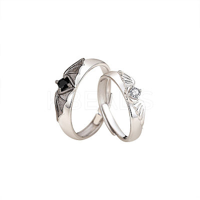 Adjustable Brass Micro Pave Cubic Zirconia Couple Cuff Open Rings WGE4BBC-01-1