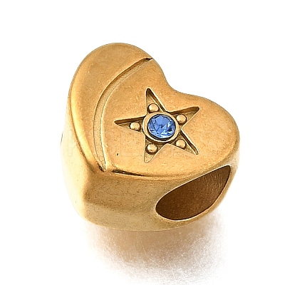 Heart with Star 304 Stainless Steel European Beads STAS-Z160-14G-1