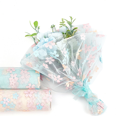 2 Rolls 2 Colors Sakura Printed Chinlon Tulle Rolls DIY-BC0002-79-1