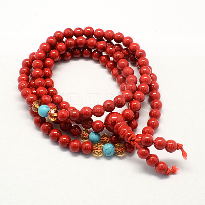 4-Loop Wrap Buddha Meditation Yellow Jade Beaded Bracelets BJEW-R040-6mm-09-1