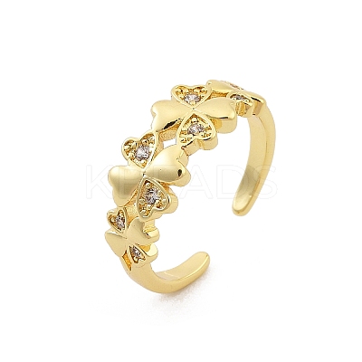 Rack Plating Brass Micro Pave Clear Cubic Zirconia Cuff Rings for Women RJEW-M028-112G-1