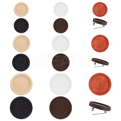 14Pcs 14 Styles Dyed Wood Brooch Cabochon Settings FIND-OC0003-20-1