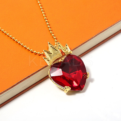 Alloy Rhinestone Crown Heart Pendant Ball Chain Necklaces FS-WGC3330-01-1