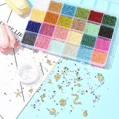 DIY Round Glass Seed Beads & Alloy Charms Bracelet Making Kits DIY-FS0007-19-1