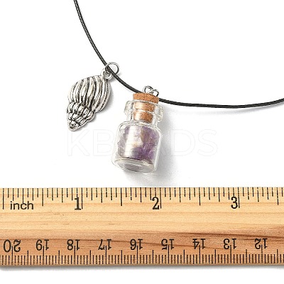 Glass Bottle & Alloy Shell Pendant Necklace NJEW-FZ00016-1