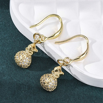 Brass Micro Pave Clear Cubic Zirconia Dangle Earrings EJEW-F362-14G-1
