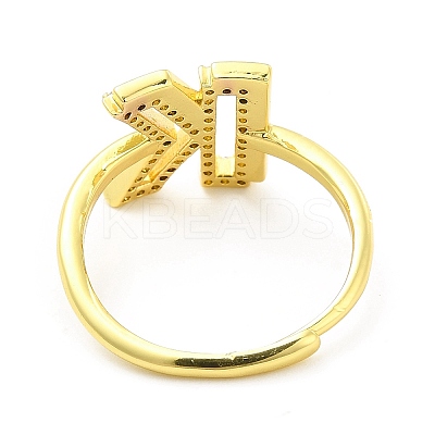 Mixed Color Enamel Initial Letter Adjustable Ring with Clear Cubic Zirconia RJEW-P045-01G-K-1