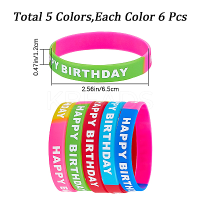 30Pcs 5 Colors Word HAPPY BIRTHDAY Silicone Cord Bracelets Set Wristband BJEW-GF0001-14B-1