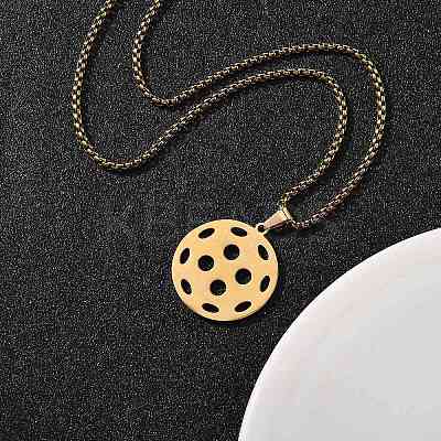 201 Stainless Steel Pickleball Pendant Box Chain Necklaces for Women Men LS-NJEW-H050-01A-G-1