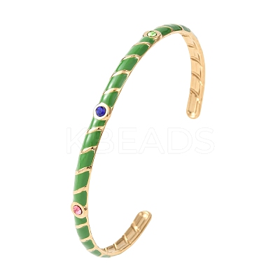 304 Stainless Steel Enamel Cuff Bangles for Women BJEW-H637-02A-G-1