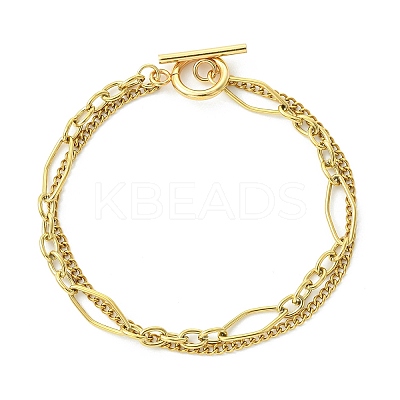 304 Stainless Steel Curb Chain & Singapore Chain Double Layer Chain Bracelets for Women BJEW-JB13669-1
