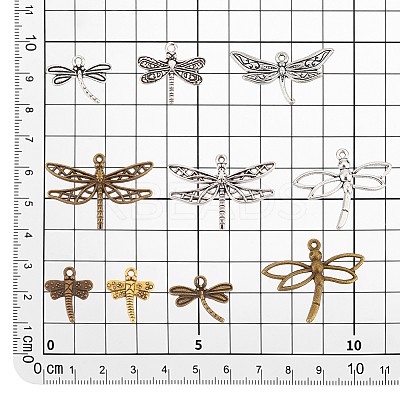 100PCS 10Style Tibetan Style Dragonfly Alloy Pendants TIBEP-PH0001-63-1