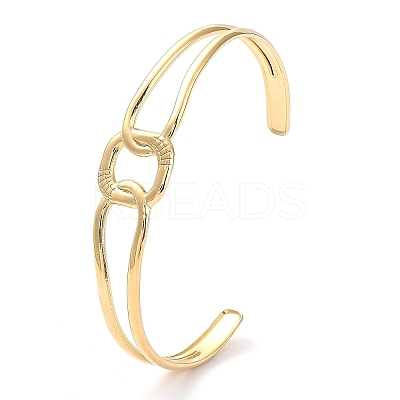 304 Stainless Steel Hollow Rectangle Cuff Bangle for Women BJEW-D061-03G-1