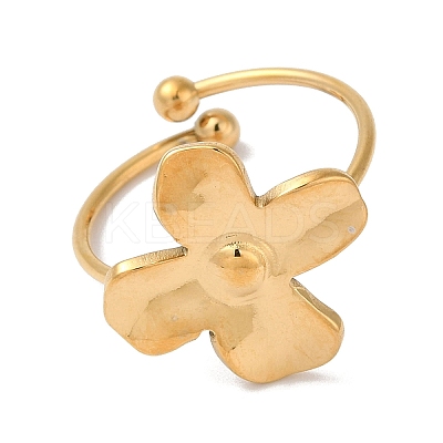 Ion Plating(IP) 304 Stainless Steel Flower Open Cuff Rings for Women RJEW-M167-09B-G-1