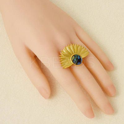 304 Stainless Steel with Natural Shell Cuff Open Rings for Women XG3877-4-1