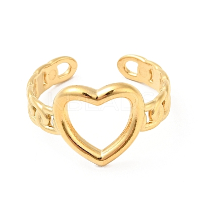 Ion Plating(IP) 304 Stainless Steel Heart Open Cuff Ring for Women RJEW-I085-11G-1
