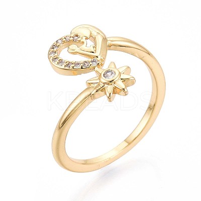 Brass Micro Pave Cubic Zirconia Cuff Rings for Women KK-T071-77G-1