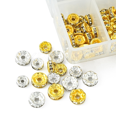 240Pcs 8 Styles Iron & Brass Rhinestone Spacer Beads FIND-FS0001-34-1