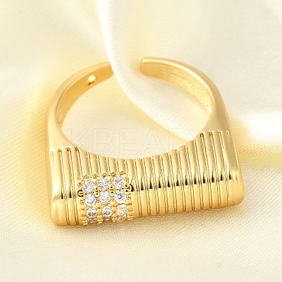 Brass Micro Pave Cubic Zirconia Adjustable Open Cuff Rings for Women RJEW-K292-10G-1