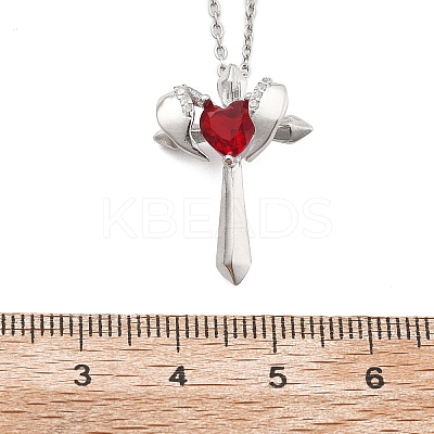 Brass Cubic Zirconia Wing Cross Pendant Necklaces for Women NJEW-C067-07P-01-1
