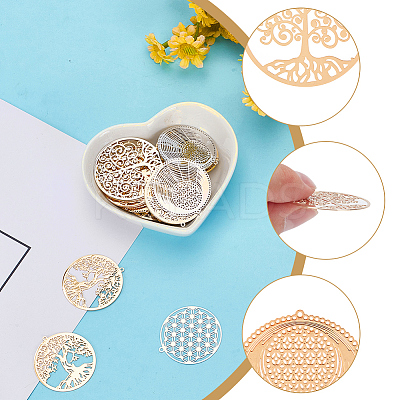 36Pcs 6 Style Rack Plating Brass Filigree Pendants Sets KKC-AR0001-01-1