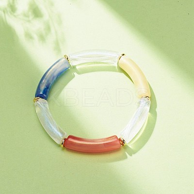 Acrylic Curved Tube Beaded Stretch Bracelet for Women BJEW-JB08374-1
