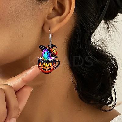 Pumpkin Cup with Ghost Acrylic Dangle Earrings FS-WG7B4FC-01-1