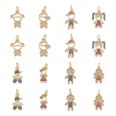 16Pcs 8 Style Brass Micro Pave Mixed Color Cubic Zirconia Pendants ZIRC-FW0001-03-1