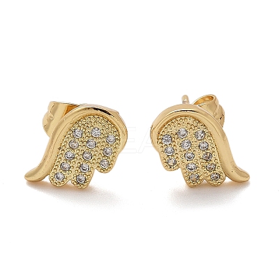 Brass Micro Pave Clear Cubic Zirconia Stud Earrings EJEW-D305-16G-1