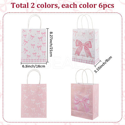 12Pcs 2 Colors Bowknot Kraft Paper Bags with Handles ABAG-WH20015-15-1