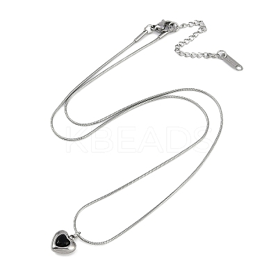 PVD Vacuum Plating 304 Stainless Steel Cubic Zirconia Heart Pendant Round Snake Chain Necklaces for Women NJEW-Z044-08P-1