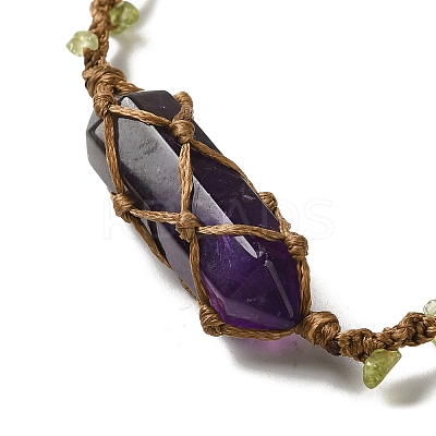 Natural Amethyst Bullet Braided Bead Bracelets BJEW-K225-01E-1
