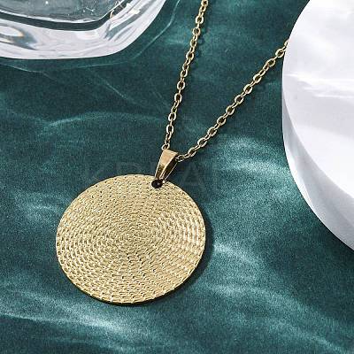 Flat Round 304 Stainless Steel Pendant Necklaces NJEW-M096-28G-1