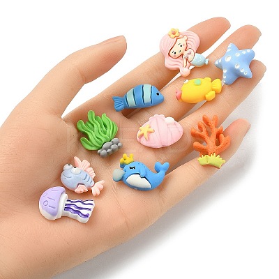 10Pcs 10 Styles Ocean Theme Opaque Resin Cabochons RESI-YW0001-53-1
