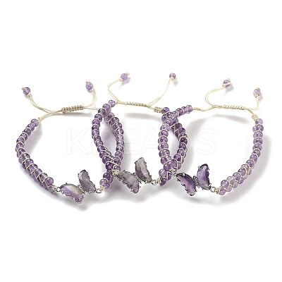 Natural Amethyst Braided Round Bead Bracelets BJEW-K251-06B-1